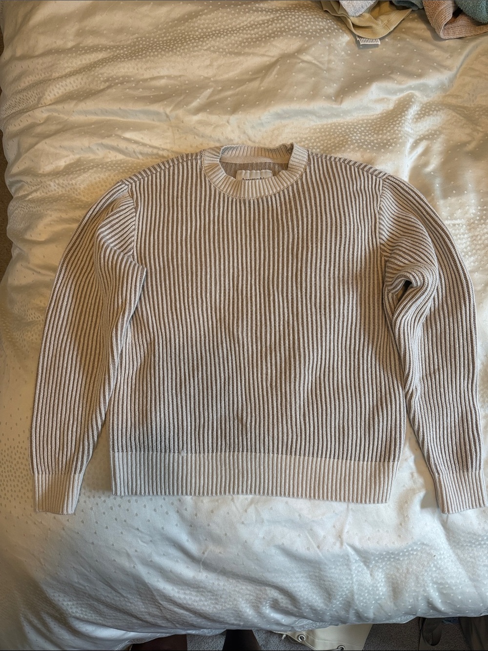 abercrombie kids beige ribbed crewneck sweater